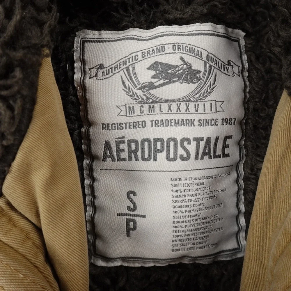 VTG Aeropostale Jacket Mens S Brown‎ Sherpa Faux Fur Lined Adirondack Coat Y2K